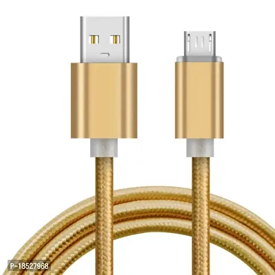 Nirsha Nylon Braided Unbreakable 5V/3A Super Fast Charging  Data Sync Cord/Cable for Asus Zenfone 4 Max ZC520KL/ Zenfone 4 Max Plus ZC554KL/ Zenfone 4 Max Pro ZC554KL, All Smart Phone (Gold)-thumb0