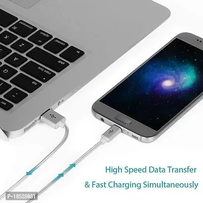 Nirsha Nylon Braided Unbreakable 5V/3A Fast Charging Data and Sync Cable Extra Tough Quick Charge for vivo X9s Plus/vivo X9s/ vivo V5s/ vivo Y25/ vivo Y55s/ vivo V5 Plus, All Smart Phone (Silver)-thumb5