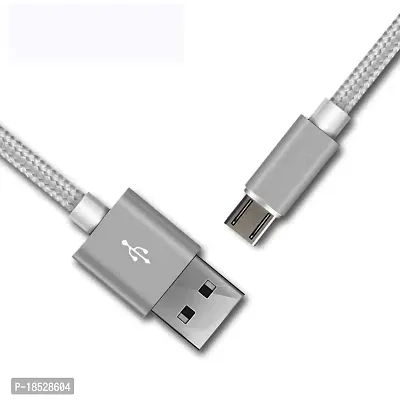 Nirsha Nylon Braided Unbreakable 5V/3A Fast Charging Data and Sync Cable Extra Tough Quick Charge Oppo F7 Youth/Oppo A3/ Oppo F7/ Oppo R15 Pro/Oppo R15, All Micro USB Android and Smartphone (Silver)-thumb2