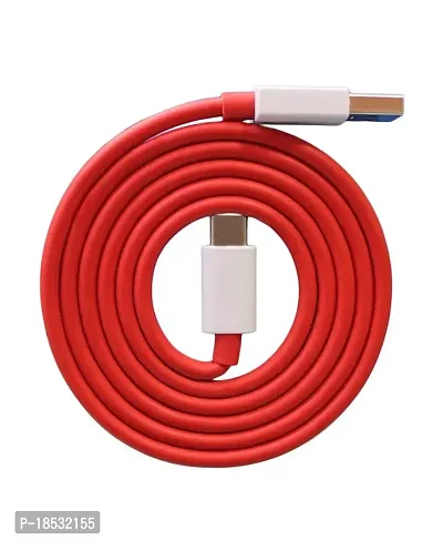 Nirsha Type-C Fast Dash Charging Data Charger Cable Compatible with OnePlus 7t/7t PRO/7/7PRO/6/6t/5t/5/3t/3/8/8 Pro/nord - (White, Red) (Only Cable)-thumb0