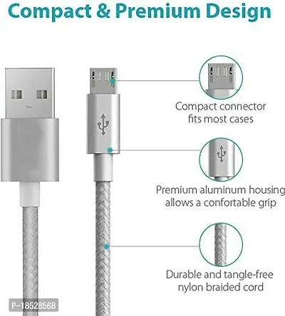 Nirsha Nylon Braided Unbreakable 5V/3A Fast Charging Data and Sync Cable Extra Tough Quick Charge for Realme 5/ Realme 3 Pro/Realme 3/ Realme C2/ Realme 2, All Android  Smart Phone 1Meter (Silver)-thumb5