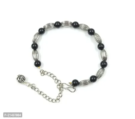 Alliance Fancy Black Plated Pearl Flower Chain Bracelet-thumb0