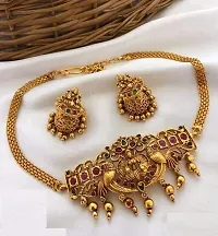 Alliance Fancy Gold Mate Polish Laxmi Choker With Earrings Jewellery Set| For Wedding and Engagement| For Women and Girls|-thumb1