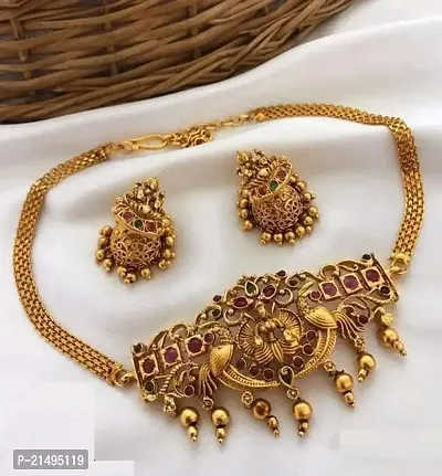 Alliance Fancy Gold Mate Polish Laxmi Choker With Earrings Jewellery Set| For Wedding and Engagement| For Women and Girls|-thumb2