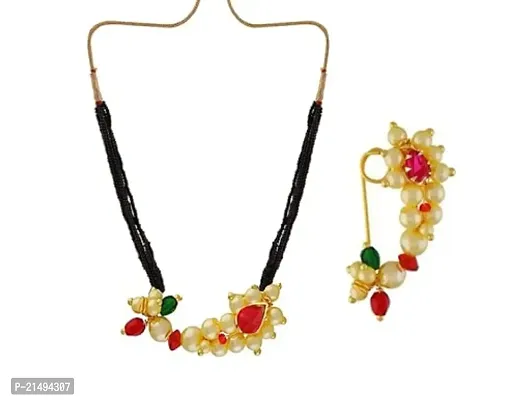 EEEZEEE Traditional Gold Plated Nath Thushi Mangalsutra with Nose Nath Combo for Women (Style_1)-thumb0