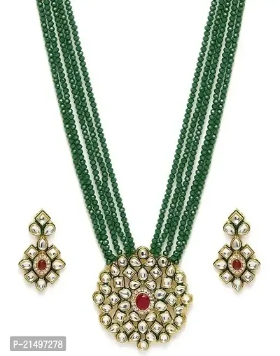 Elite Alliance Green Multi Layers Beaded Crystal Pendal Jewellery Set For Women and Girls
