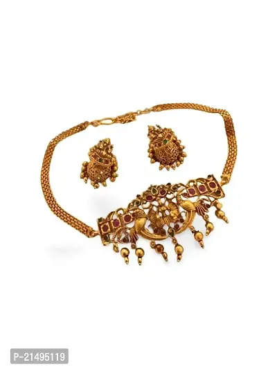 Alliance Fancy Gold Mate Polish Laxmi Choker With Earrings Jewellery Set| For Wedding and Engagement| For Women and Girls|