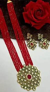 Naveen Collection Gold Plated Artificial Handicraft Ethnic Crystal Shine Multistrand Red Beads Ethnic Kundan Necklace Jewelry Set For Woman  Girls (B)-thumb1