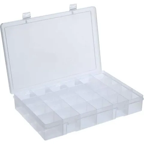 EEEZEEE 18 Grids Multipurpose Plastic Storage Organiser Box with Dividers for Jewellery,Buttons Pill Storage Box, Medication Organiser Planner Transparent Color