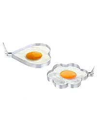 EEEZEEE 1 Set 2 Pcs Stainless Steel Fried Egg, Pancake Mould 8 * 8 * 2 cm+ 1 Silicone Cooking Brush for Kitchen, Cooking, Oil Brush 18cm Multi Color-thumb1