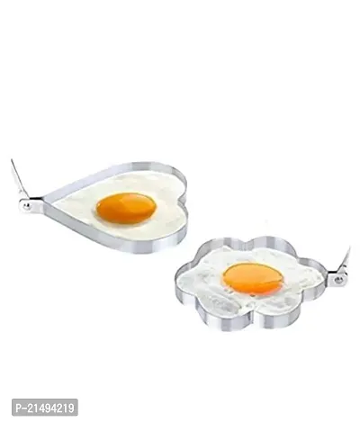 EEEZEEE 1 Set 2 Pcs Stainless Steel Fried Egg, Pancake Mould 8 * 8 * 2 cm+ 1 Silicone Cooking Brush for Kitchen, Cooking, Oil Brush 18cm Multi Color-thumb2