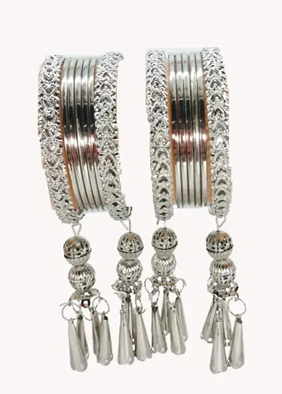 Alliance Fancy Rodium Leaf Style Jumka Bangles Set (S)