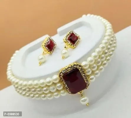 Alliance Maroon Off White Moti Choker Set for women-thumb0