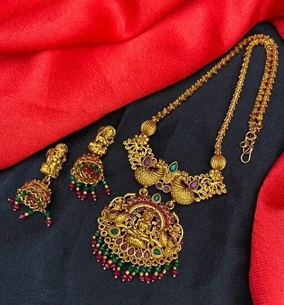 Alliance Fancy Matte Polish Laxmi Pendal Necklace With Laxmi Style Earrings Jewellery Set