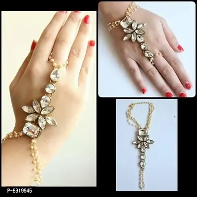 Fancy Alloy Flower White Kundan Bracelet-thumb0