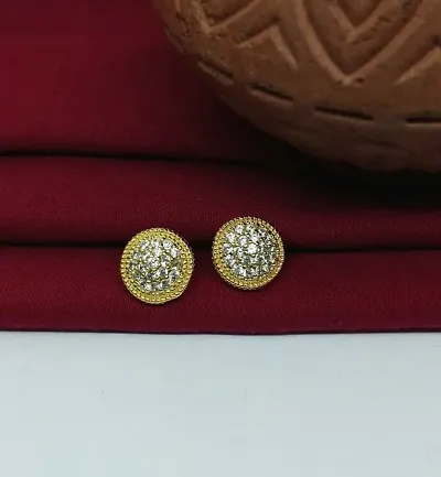 18K Plated 925 Sterling Zirconia Crystals Round Stud Earrings for Women and Girls