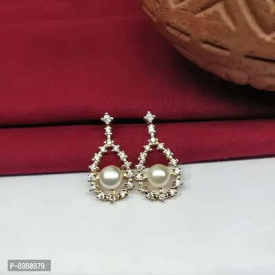 Fancy AD Earrings White Pearl Long Drop Style  Earring For women