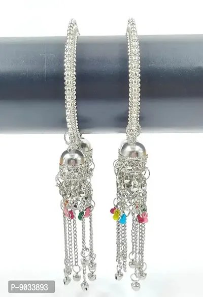 Fancy 2 Peace Silver 3 Jhumka Drop Multicolor Drop Bangles Chooda (2 Set of Bangle)