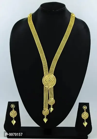 Alliance Fancy Gold Plated Long Western English Style Round Style Chain Zalar Neckalce Set