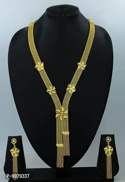 Alliance Fancy Gold Plated Long Western English Rose Style Chain Zalar Neckalce Set