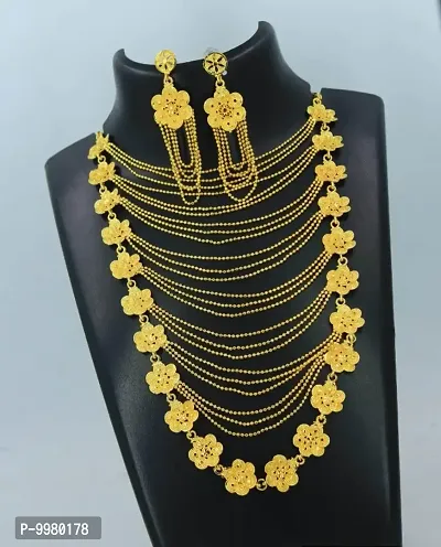 Stylish Gold Plated 22Flower Style Chain Linked With Earrings-thumb0