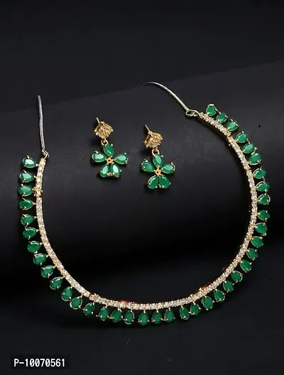 Alliance Elegant Green AD Stone Necklace With Earrings Jewellery Set-thumb0