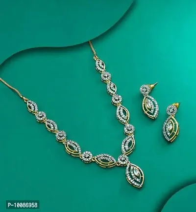 Fancy American Diamond Necklace With Earrings-thumb0