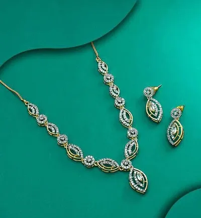 Alliance Elegent AD Plated Oval Shape Necklace With Earrings Jewellery Set