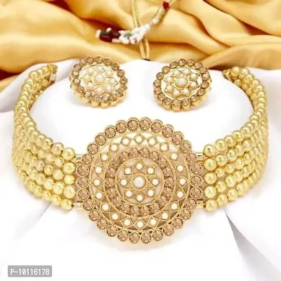 Alliance Fancy Gold Moti Choker Jewellery Set-thumb0