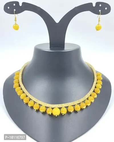 Alliance Fancy Beaded Yellow Choker Necklace For Women