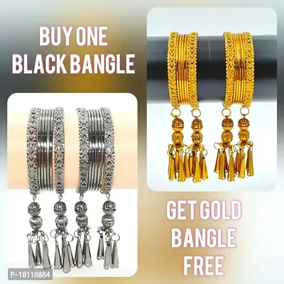 Alliance Fancy Buy Black Bangles And Get Free Gold Bangles Set (2 Combo)-thumb0