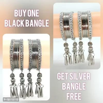 Alliance Fancy Buy Black Bangles And Get Free Silver Bangles Set (2 Combo)