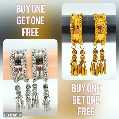 Alliance Fancy Buy Silver Bangles And Get Free Black Bangles Set ( 2 Combo)-thumb0