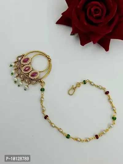 Exclusive Alliance Ruby Stone Green Pearl Copper Nath-thumb0