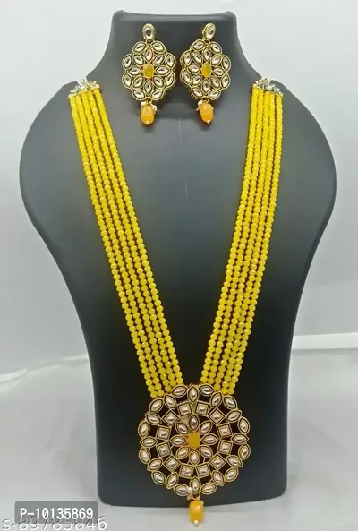 Alliance Fancy Yellow Crystal Round Kundan Long Jewellery Set