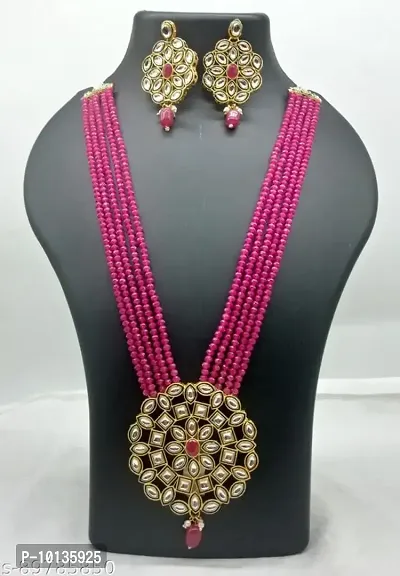 Alliance Fancy Purple Crystal Round Kundan Long Jewellery Set