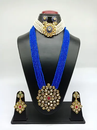 Alliance Fancy Combo Mino Choker Crystal Long Necklace Jewellery Set