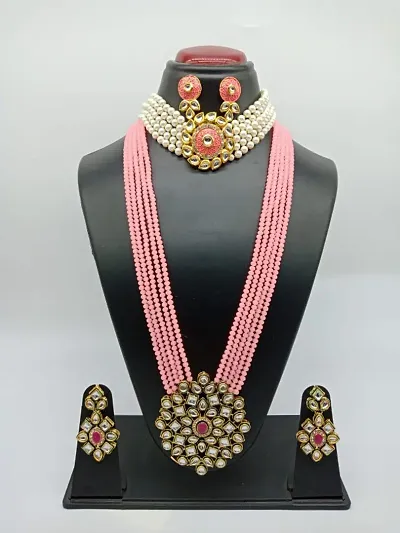 Partywear Kundan Long Necklace with Sort Necklace Combo Set