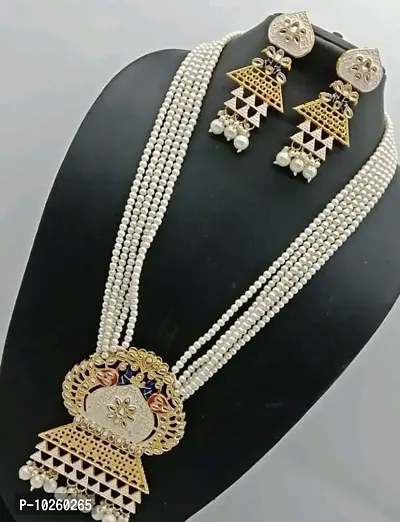 Alliance Fancy White MinoCrystal Peacock Style Long Crystal Long Necklace Set-thumb0