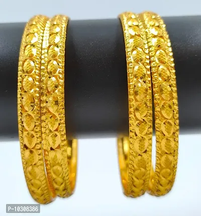 Alliance Fancy Four Gold Bentex Oval Style Bangles Set (4 Bangle)