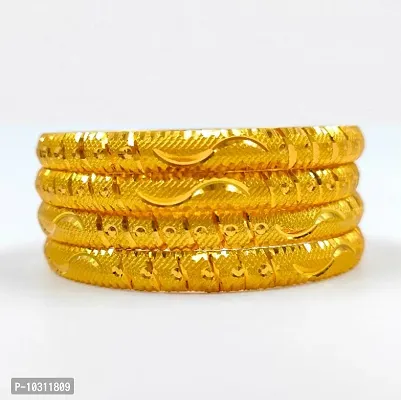 Alliance Fancy Four Gold Bentex Design U Style Bangles Set-thumb0