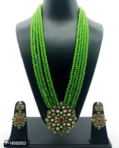 Alliance Gold Plated Crystal Pendent Sky Green Beaded Necklace Set For women