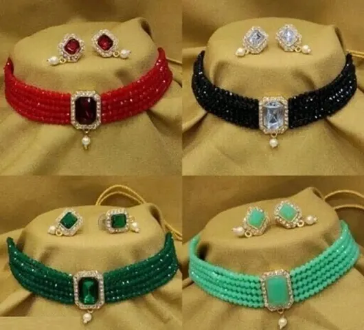 Combo Of 4 Alloy Kundan Layered Choker Sets