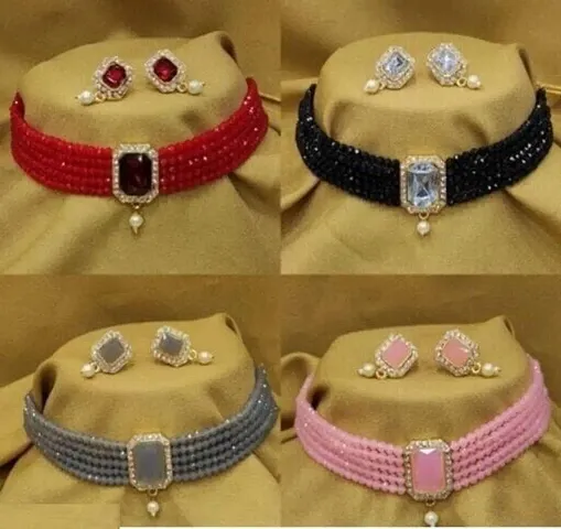 Combo Of 4 Alloy Kundan Layered Choker Sets