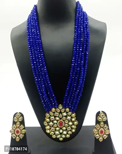 Alliance Elegent Blue Crystal Long Necklace With Earrings Jewellery Set-thumb0