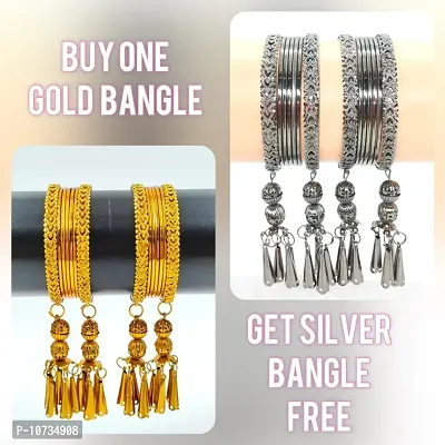 Alliance Fancy Buy Gold Bangles And Get Free Black Bangles Set ( 2 Combo)