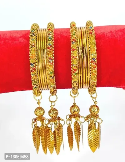 Alliance Gold Multicolor Crystal Moti Round Bangles Set