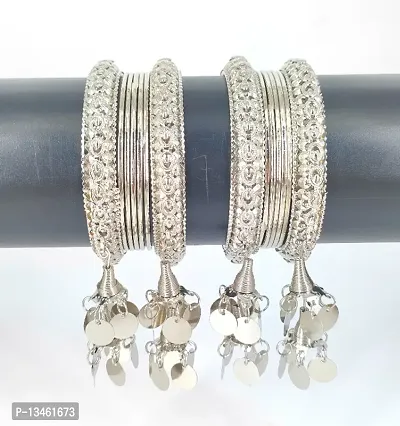 Alliance Fancy Silver Plated Jhumka Coin Style Bangles Set-thumb0