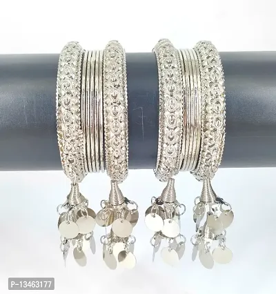 Alliance Fancy Silver Plated Jhumka Coin Style Bangles Set