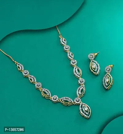 Alliance Elegent AD Gold Plated Oval Shape Necklace With Earrings Jewellery Set-thumb0